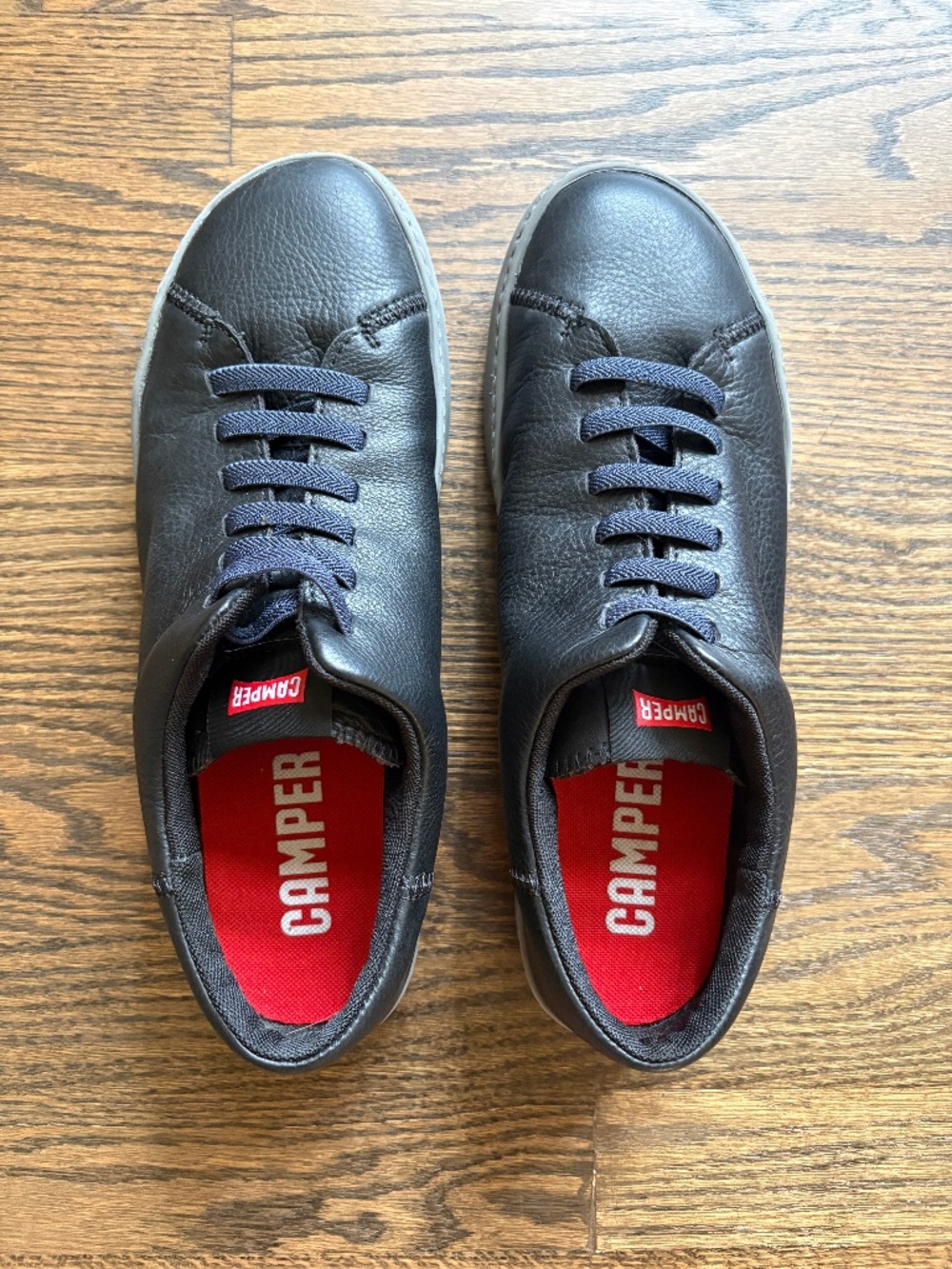 Camper Black Leather Low-Top Sneakers with Red Insoles